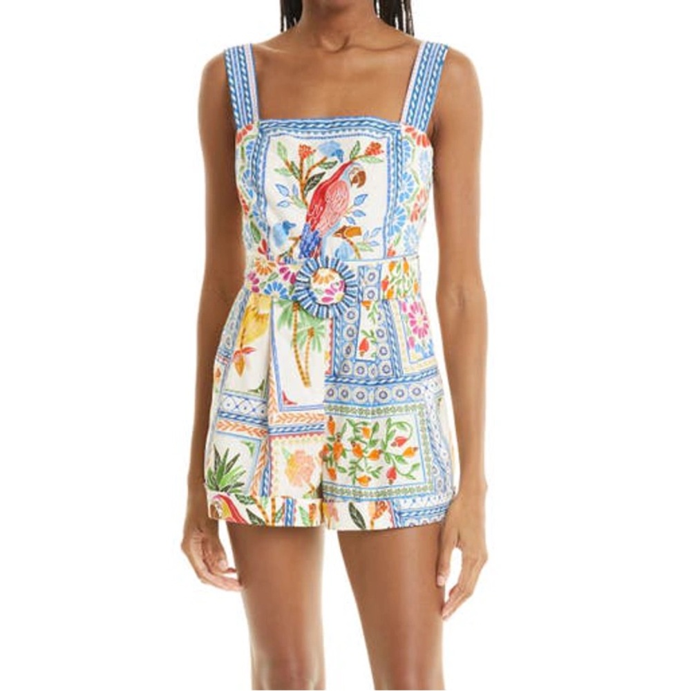 FARM Rio Tropical Tiles Squareneck Belted Romper